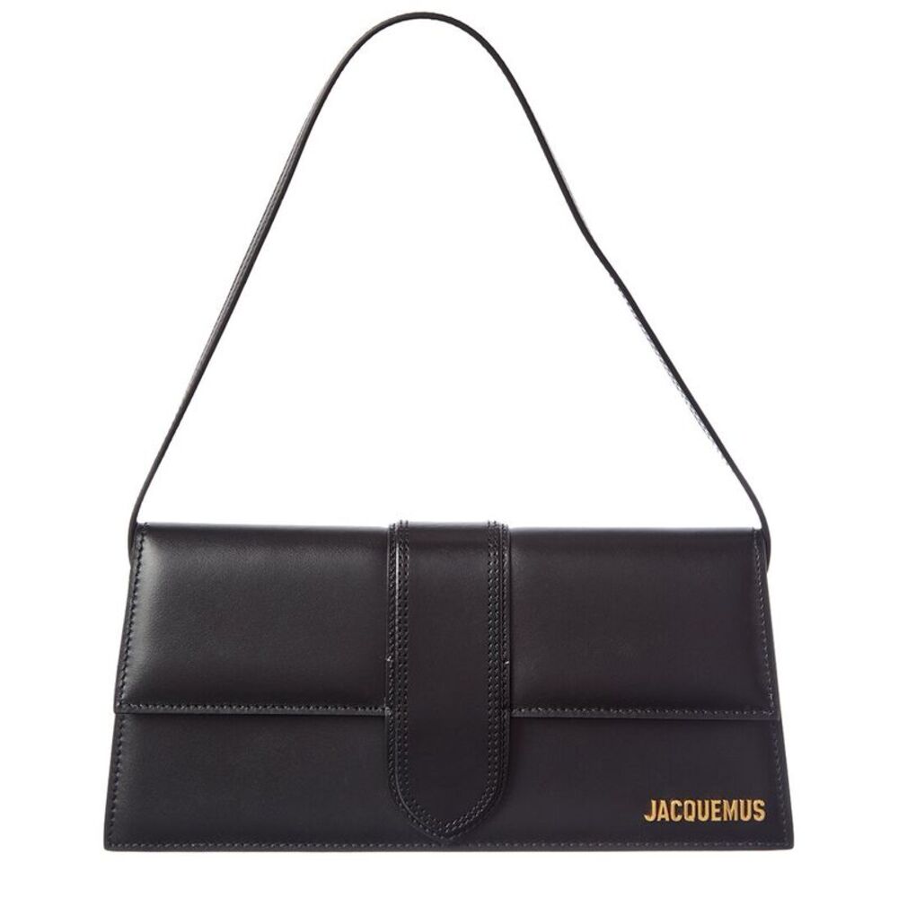 Jacquemus Black Long Bambino Leather Shoulder Bag with Gold Logo